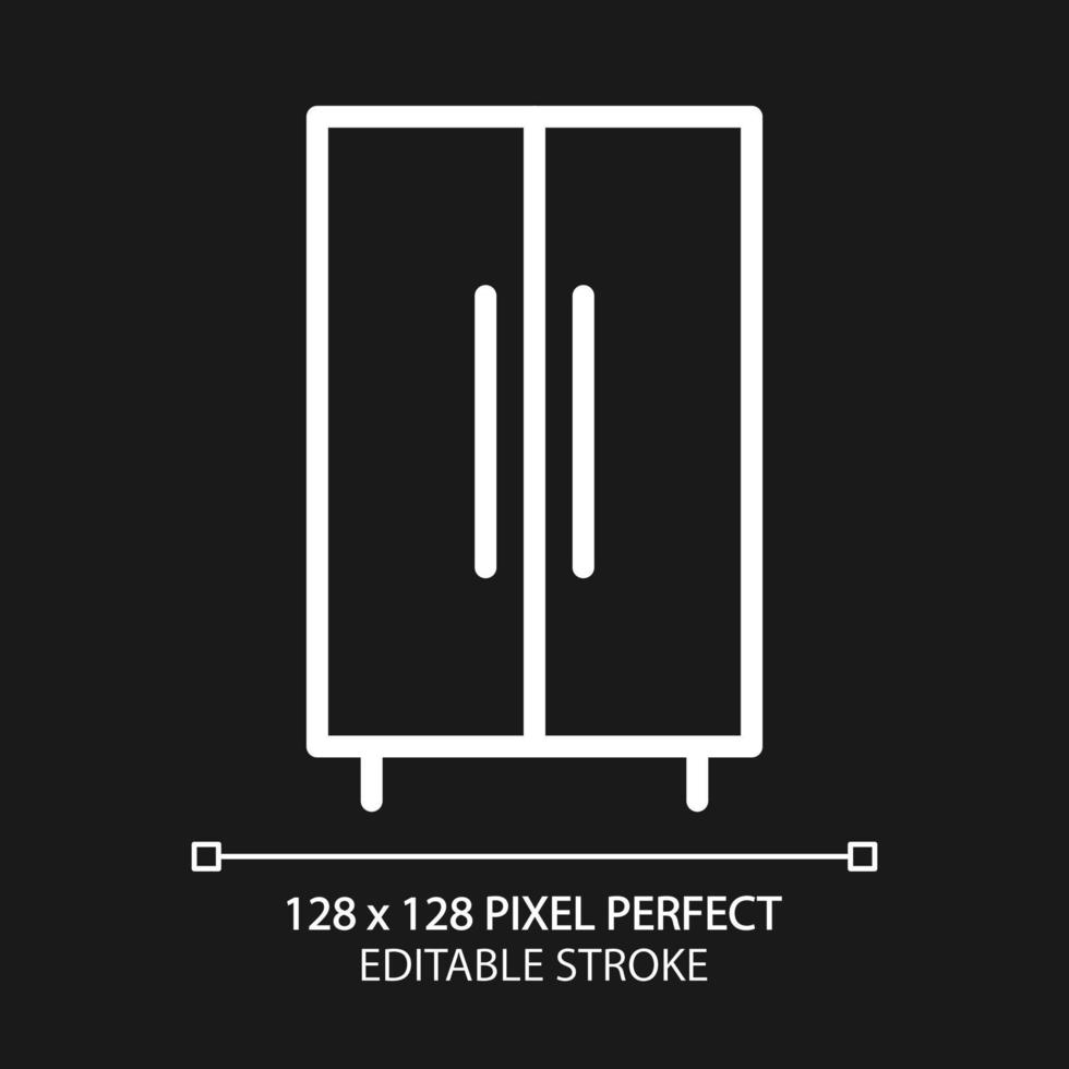 garderobe kast pixel perfect wit lineair icoon voor donker thema. kast voor slaapkamer. houten kastje. huis meubilair op te slaan. dun lijn illustratie. geïsoleerd symbool voor nacht modus. bewerkbare beroerte vector