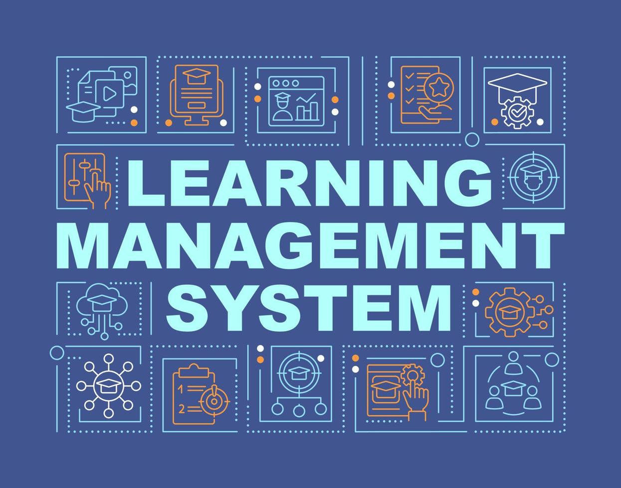 aan het leren beheer systeem woord concepten blauw spandoek. infographics met bewerkbare pictogrammen Aan kleur achtergrond. geïsoleerd typografie. vector illustratie met tekst. Arial zwart doopvont gebruikt