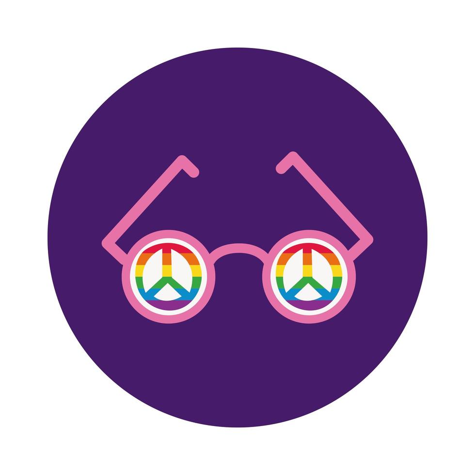 bril met vredessymbolen in de blokstijl van gay pride-kleuren vector