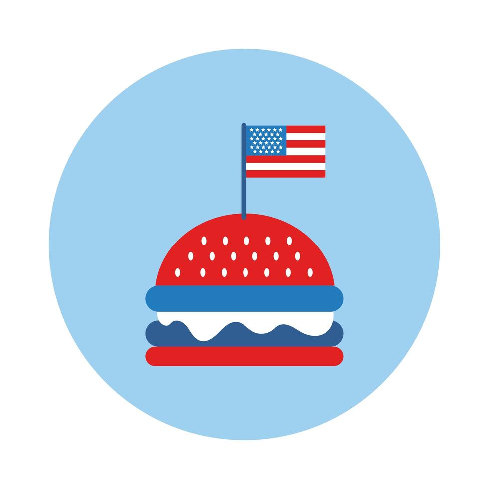 hamburger met usa vlag blokstijl vector