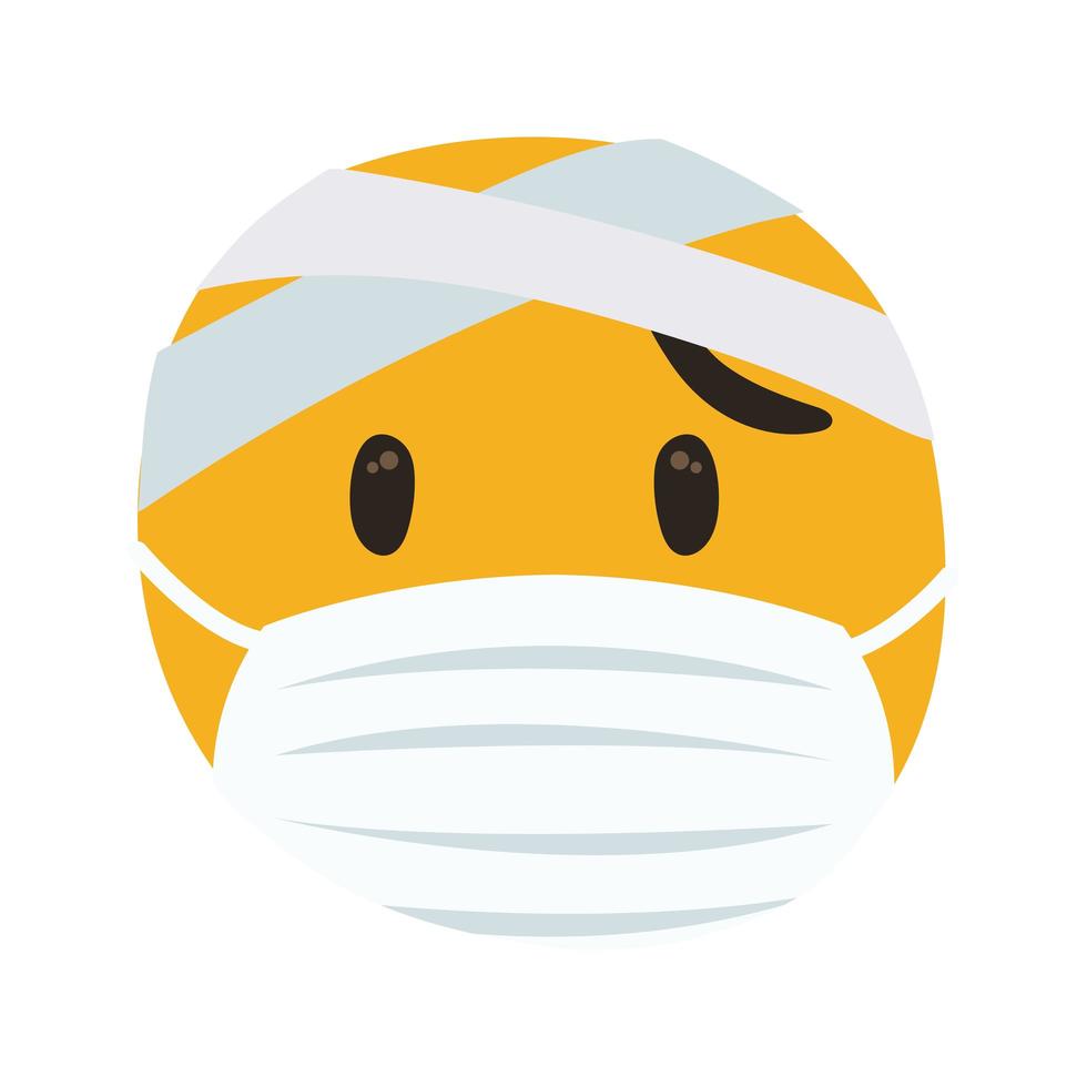 emoji haveloos met medisch masker hand tekenen stijl vector