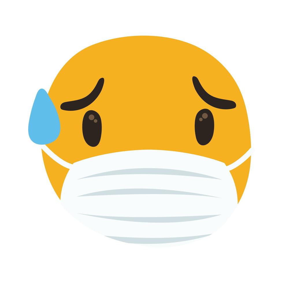 emoji met medisch masker zweten hand tekenen stijl vector