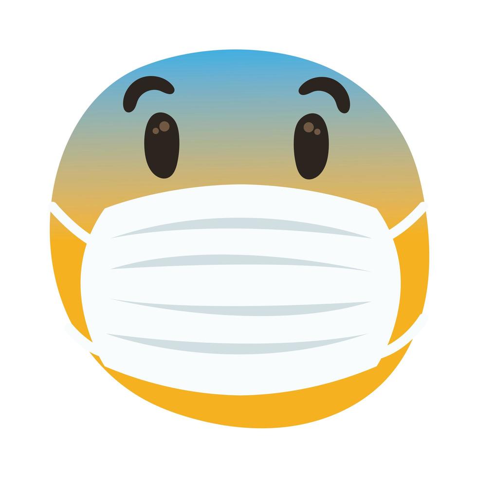 emoji bezorgd over het dragen van medische masker hand tekenen stijl vector