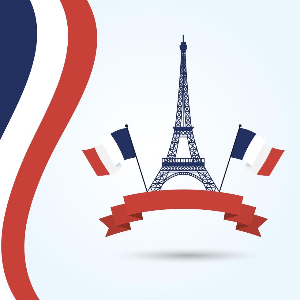 Eiffeltoren met vlaggen van Frankrijk en lint vector ontwerp
