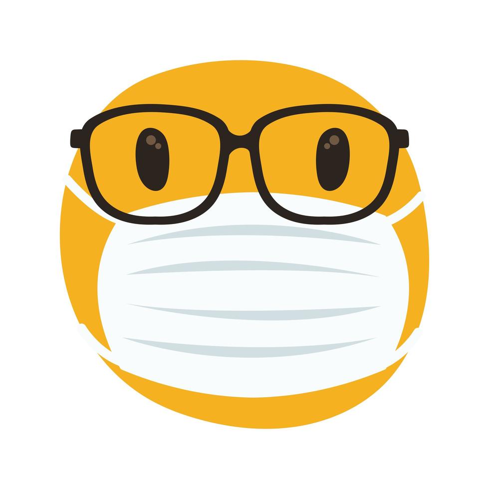 emoji met medische masker en bril hand tekenen stijl vector