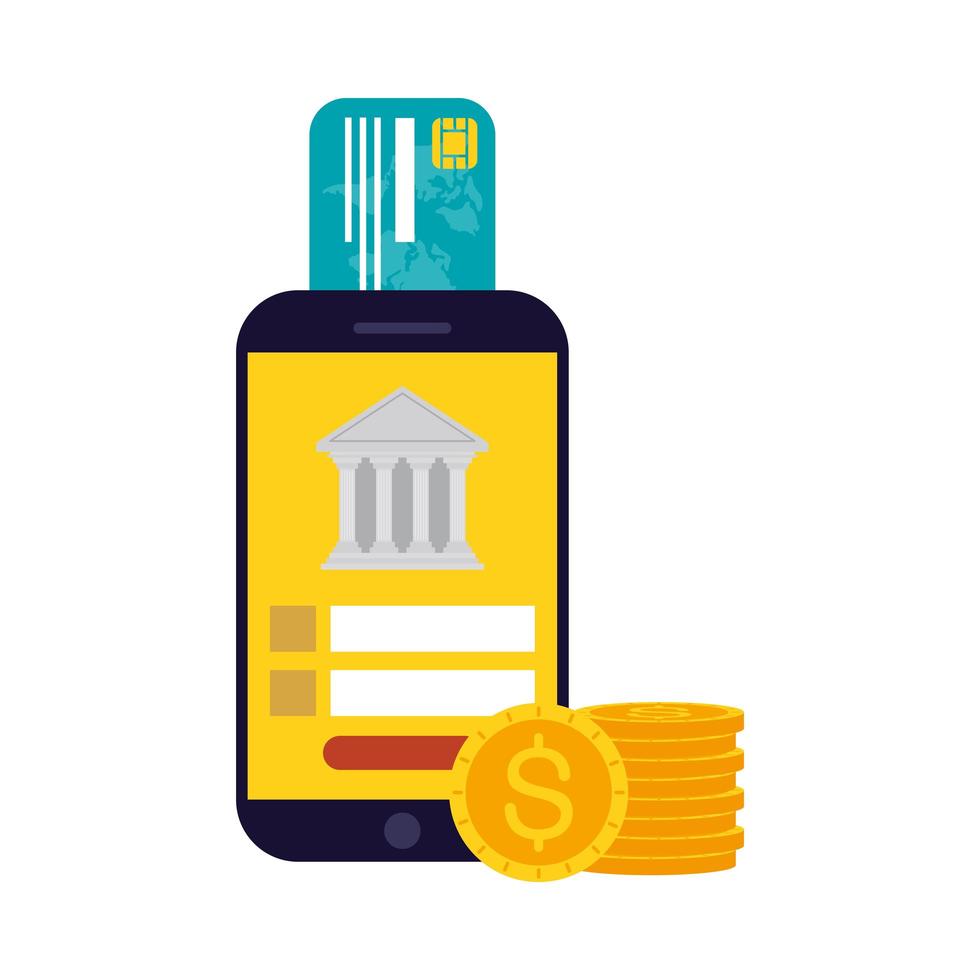 smartphone met creditcard en munten vector ontwerp