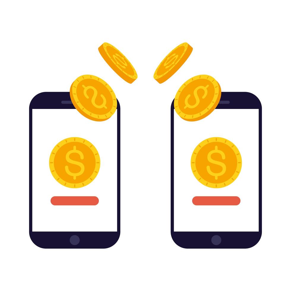 geïsoleerde smartphone met dollar munten vector ontwerp