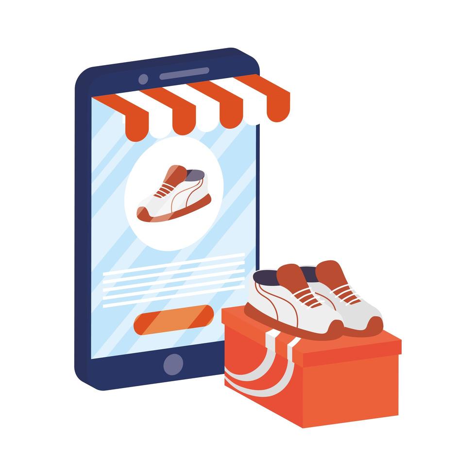 online e-commerce met smartphone tennisschoenen kopen vector