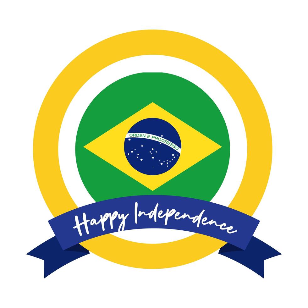 gelukkige onafhankelijkheidsdag brazilië kaart met vlag en lint frame vlakke stijl vector