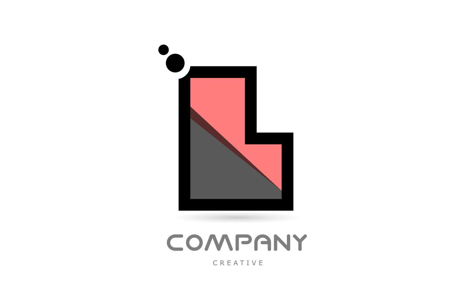 roze zwart l meetkundig alfabet brief logo icoon met stippen. creatief sjabloon voor bedrijf en bedrijf vector