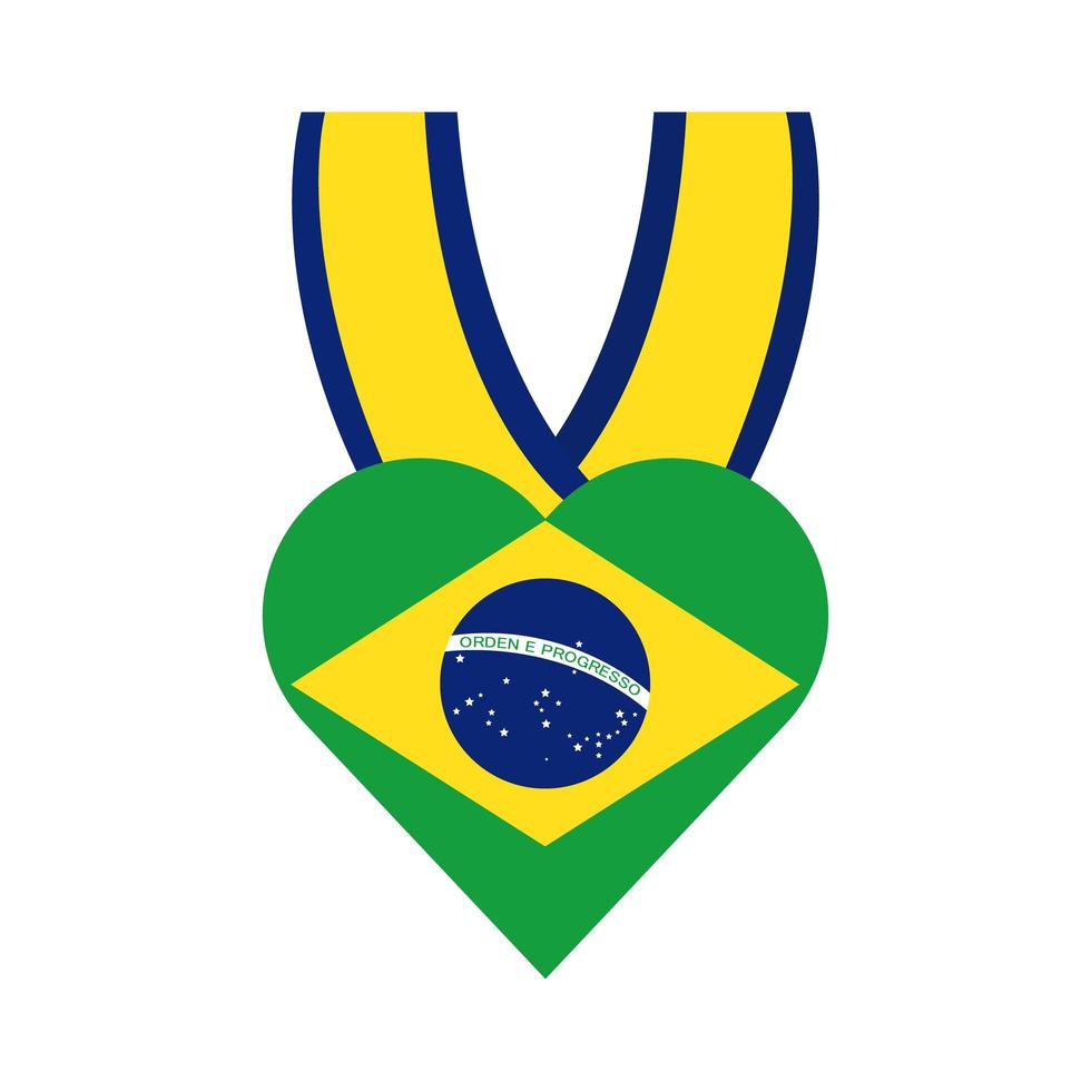 vlag van Brazilië in hart medaille platte stijlicoon vector