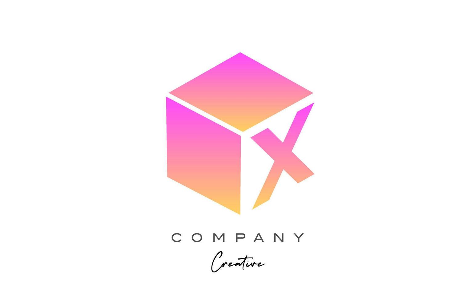 roze geel X brief alfabet brief logo icoon ontwerp. creatief kubus ontwerp sjabloon voor bedrijf en bedrijf vector