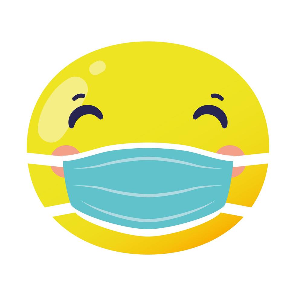 emoji gezicht dragen medische masker platte stijlicoon vector