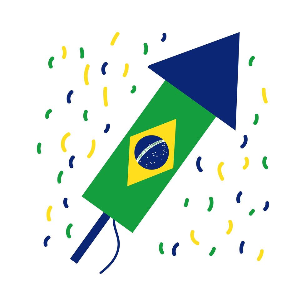 vlag van Brazilië op raket platte stijlicoon vector