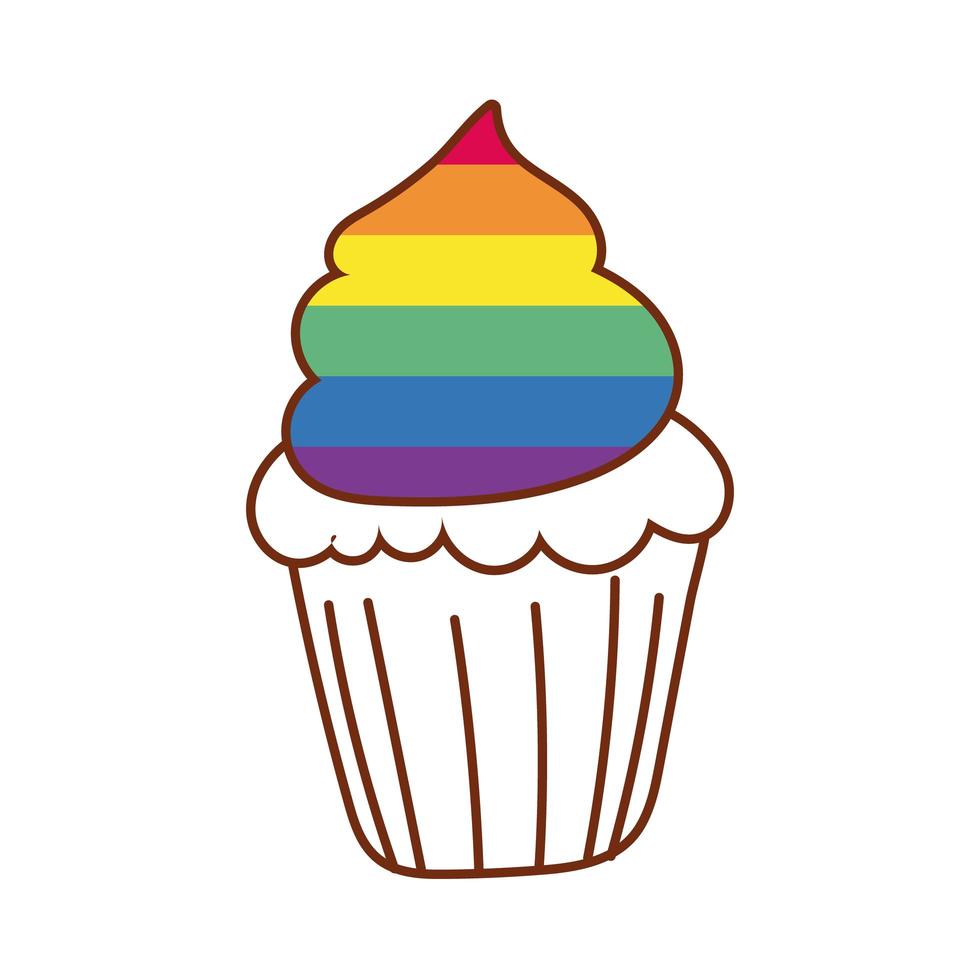 zoete cupcake met gay pride-kleuren in suikerglazuur vector