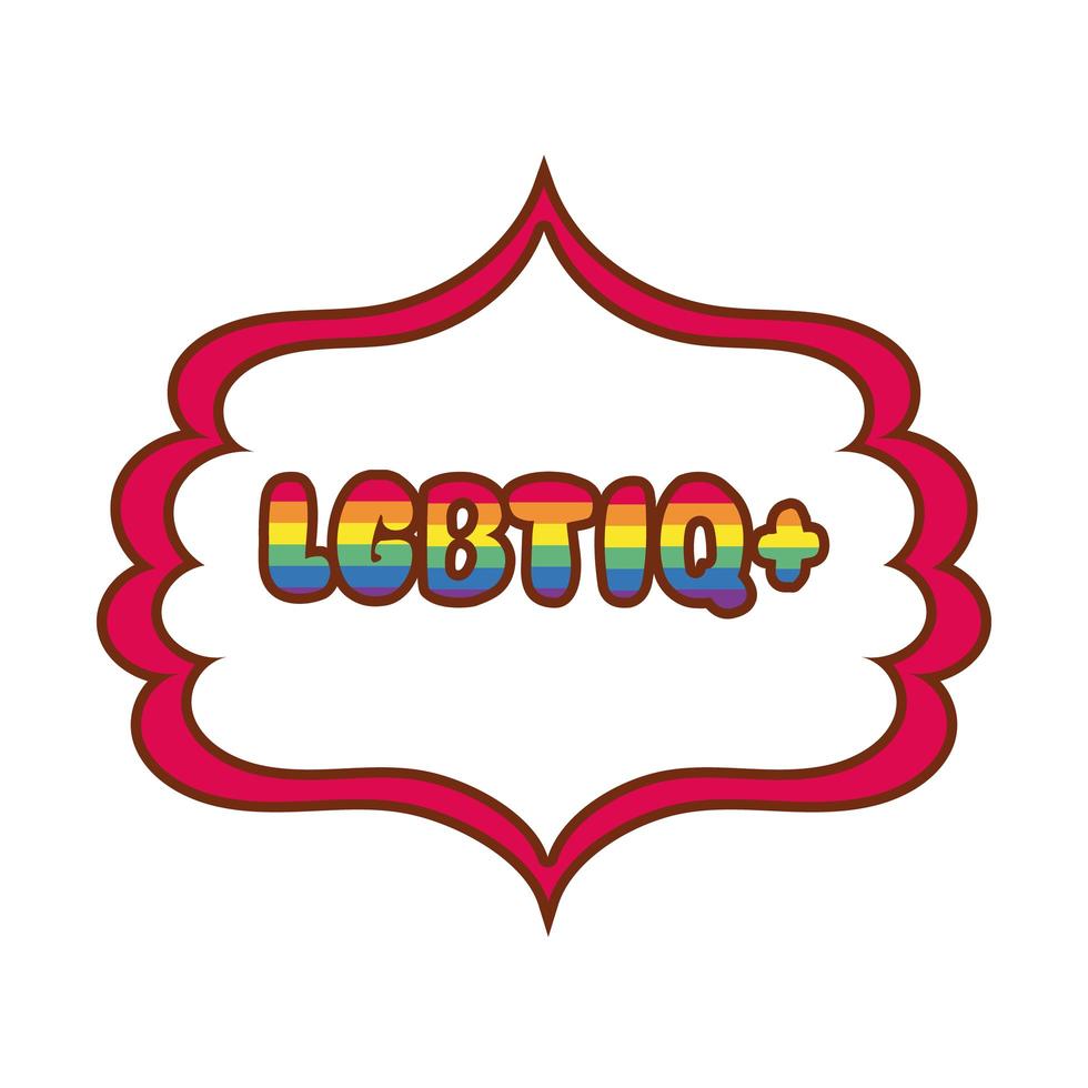 lgbtiq-woord in frame met gay pride-kleuren vector