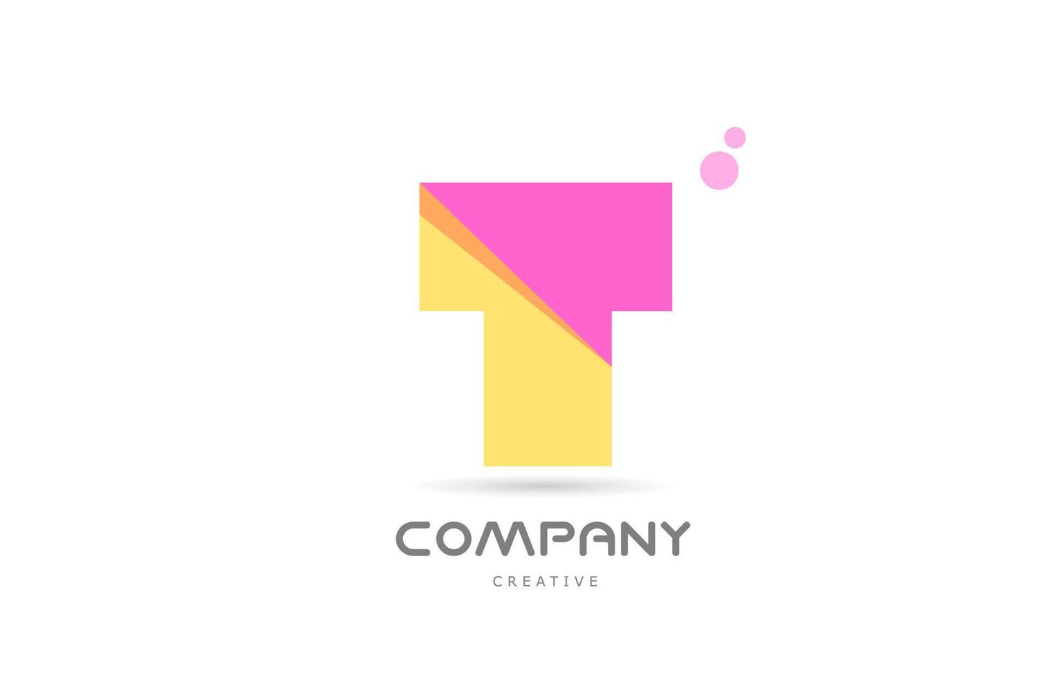 t geel roze meetkundig alfabet brief logo icoon. creatief sjabloon voor bedrijf en bedrijf vector