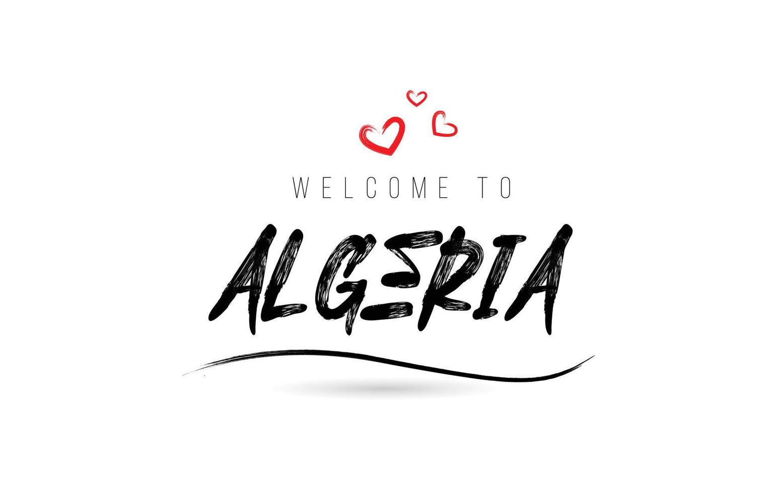 Welkom naar Algerije land tekst typografie met rood liefde hart en zwart naam vector