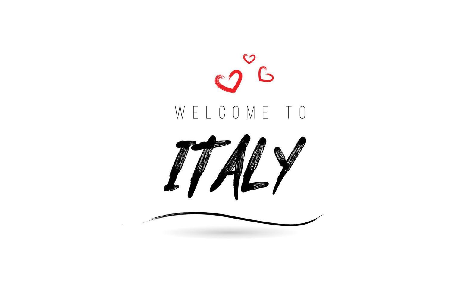 Welkom naar Italië land tekst typografie met rood liefde hart en zwart naam vector