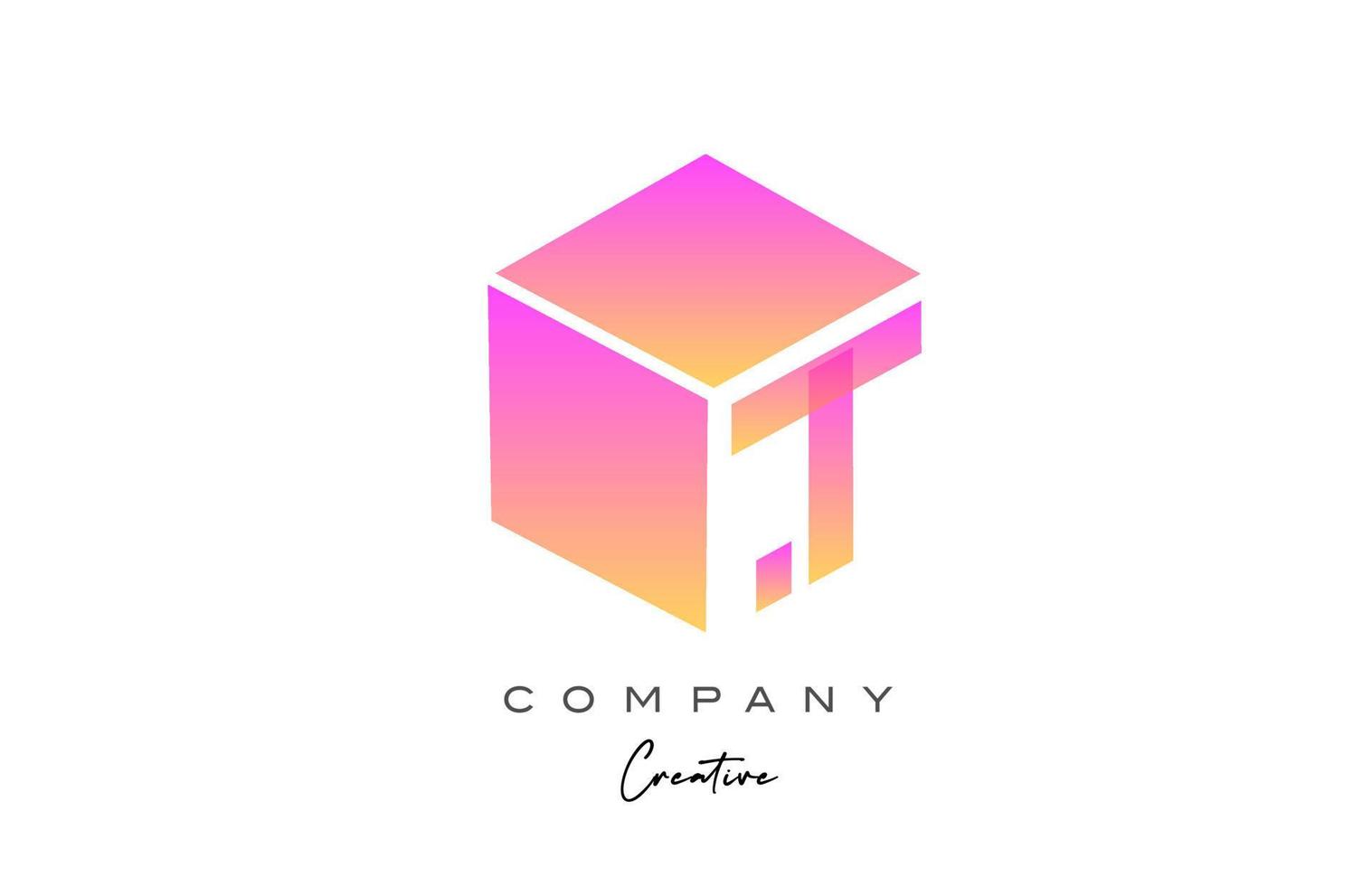 roze geel t brief alfabet brief logo icoon ontwerp. creatief kubus ontwerp sjabloon voor bedrijf en bedrijf vector