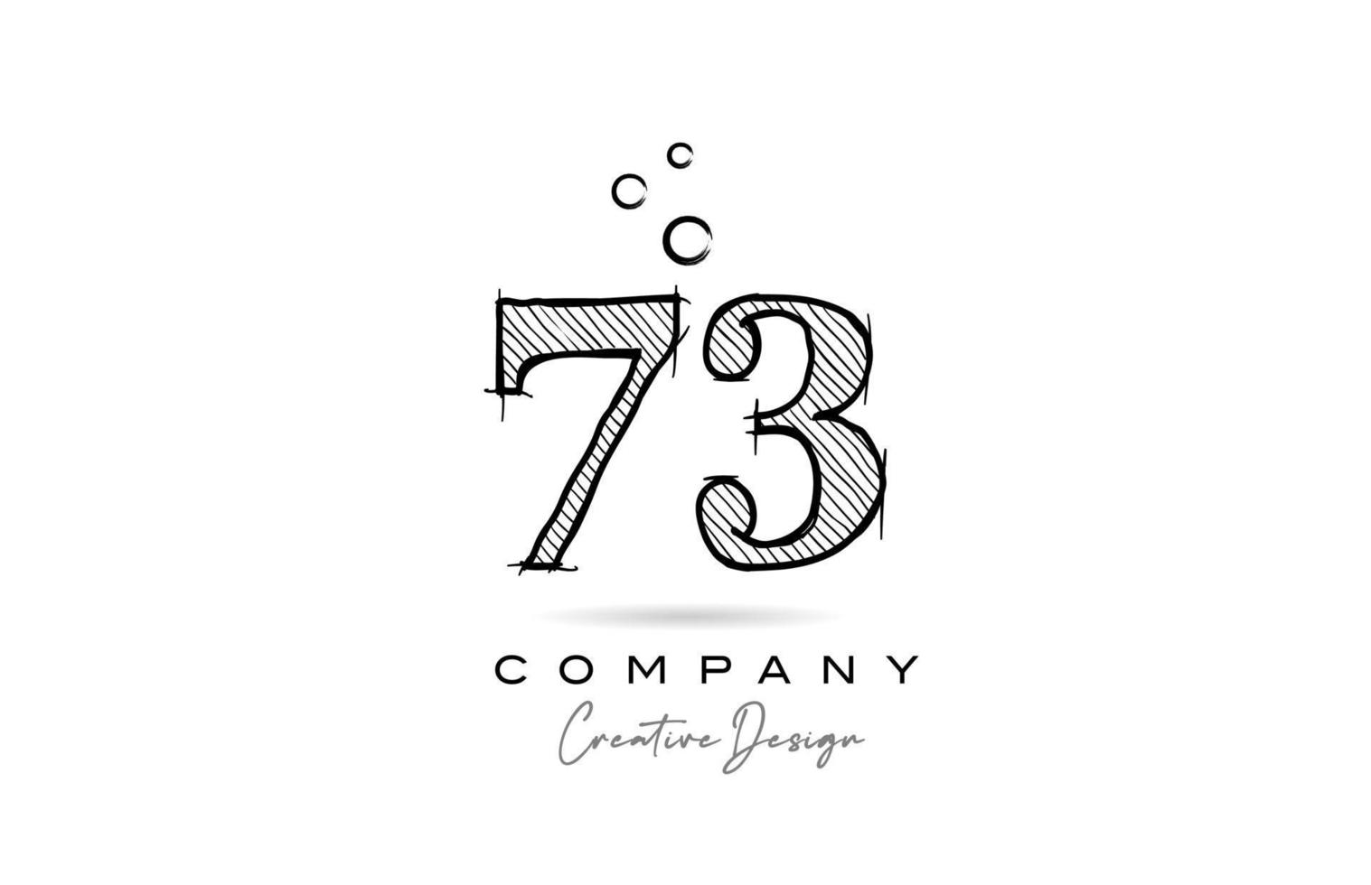 hand- tekening aantal 73 logo icoon ontwerp voor bedrijf sjabloon. creatief logotype in potlood stijl vector