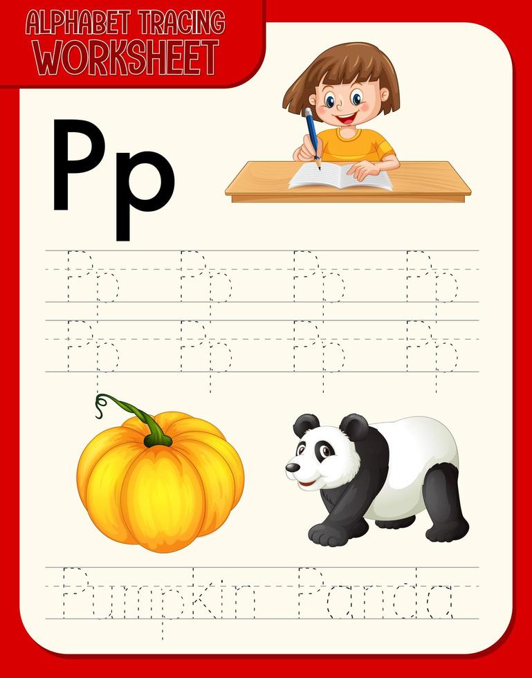 alfabet overtrekken werkblad met letter p en p vector