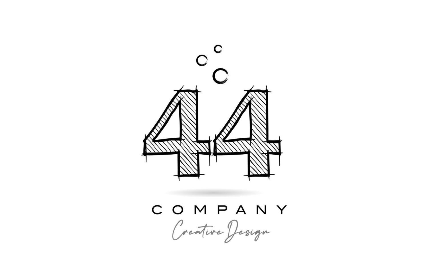 hand- tekening aantal 44 logo icoon ontwerp voor bedrijf sjabloon. creatief logotype in potlood stijl vector