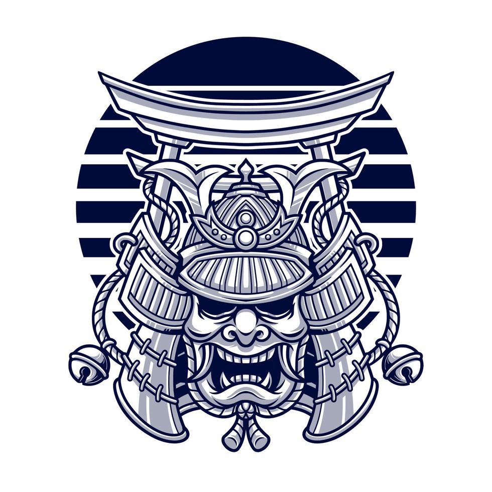 hand- getrokken van Japans samurai masker hoofd illustratie vector