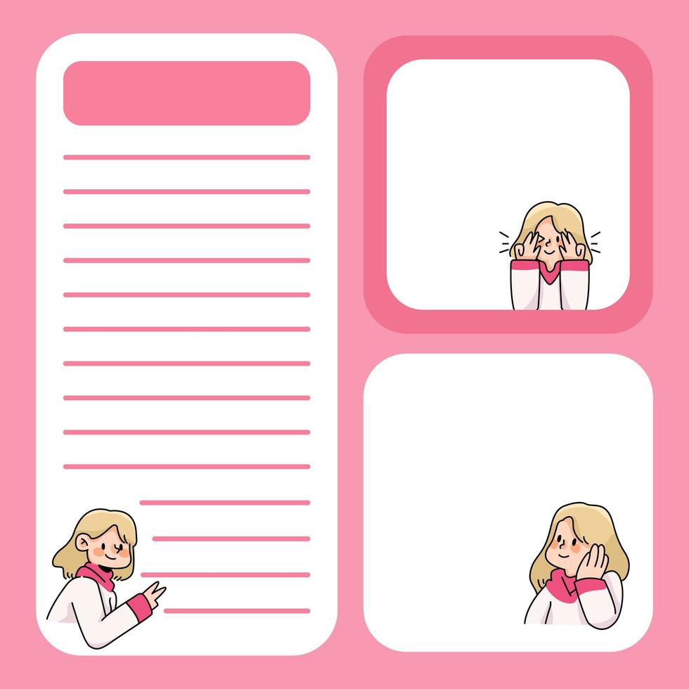 notitieblok schattig meisje ontwerpt terug naar school om dagelijkse notities te doen vector