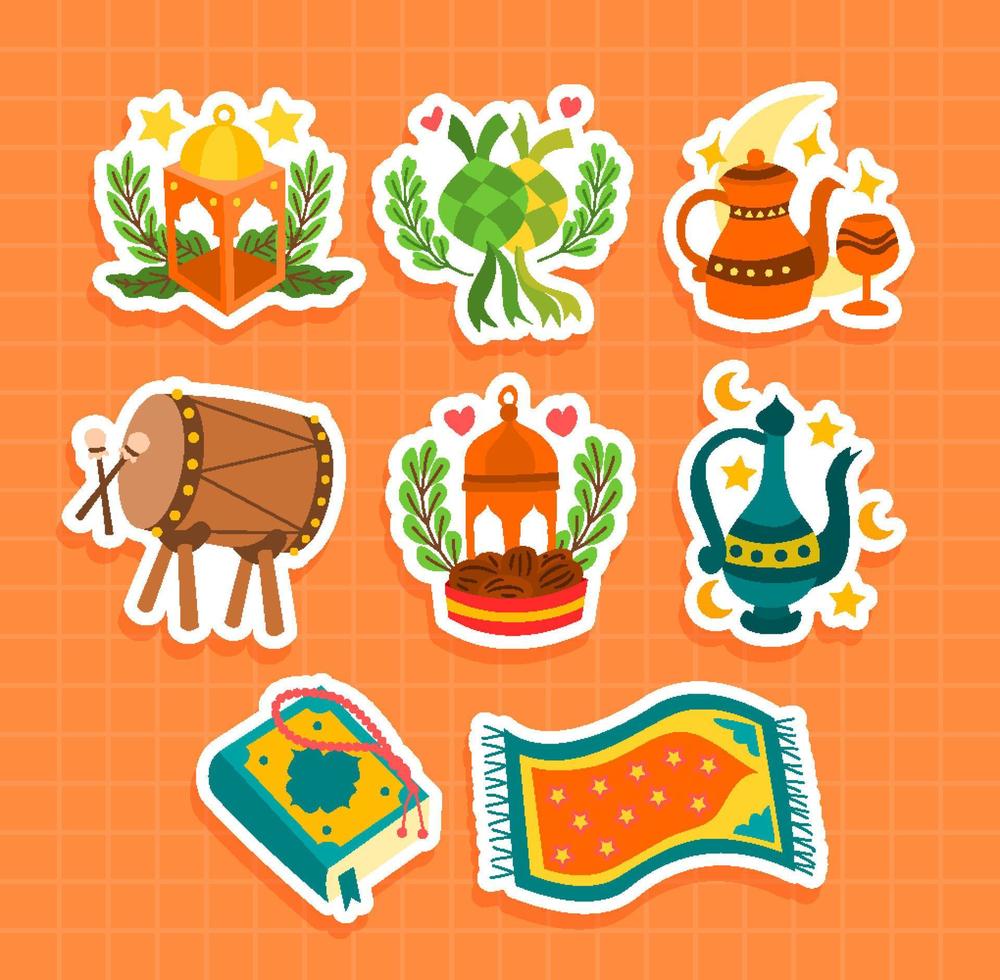 Ramadan kareem hand- getrokken sticker, labels, logo's, en elementen reeks voor Islamitisch heilig vakantie Ramadan mubarak, groet kaarten, Ramadan tradities en afdrukken. vector