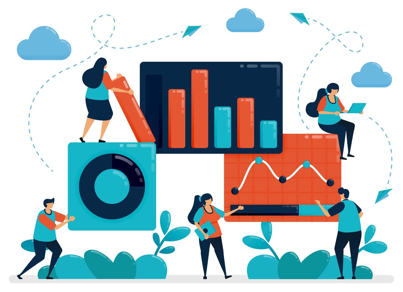 markt statistische analyse. zakelijke grafiekgegevens. werken met statistische gegevens. economische en zakelijke groei. planning startend bedrijf. vectorillustratie, grafisch ontwerp, kaart, banner, brochure, flyer vector