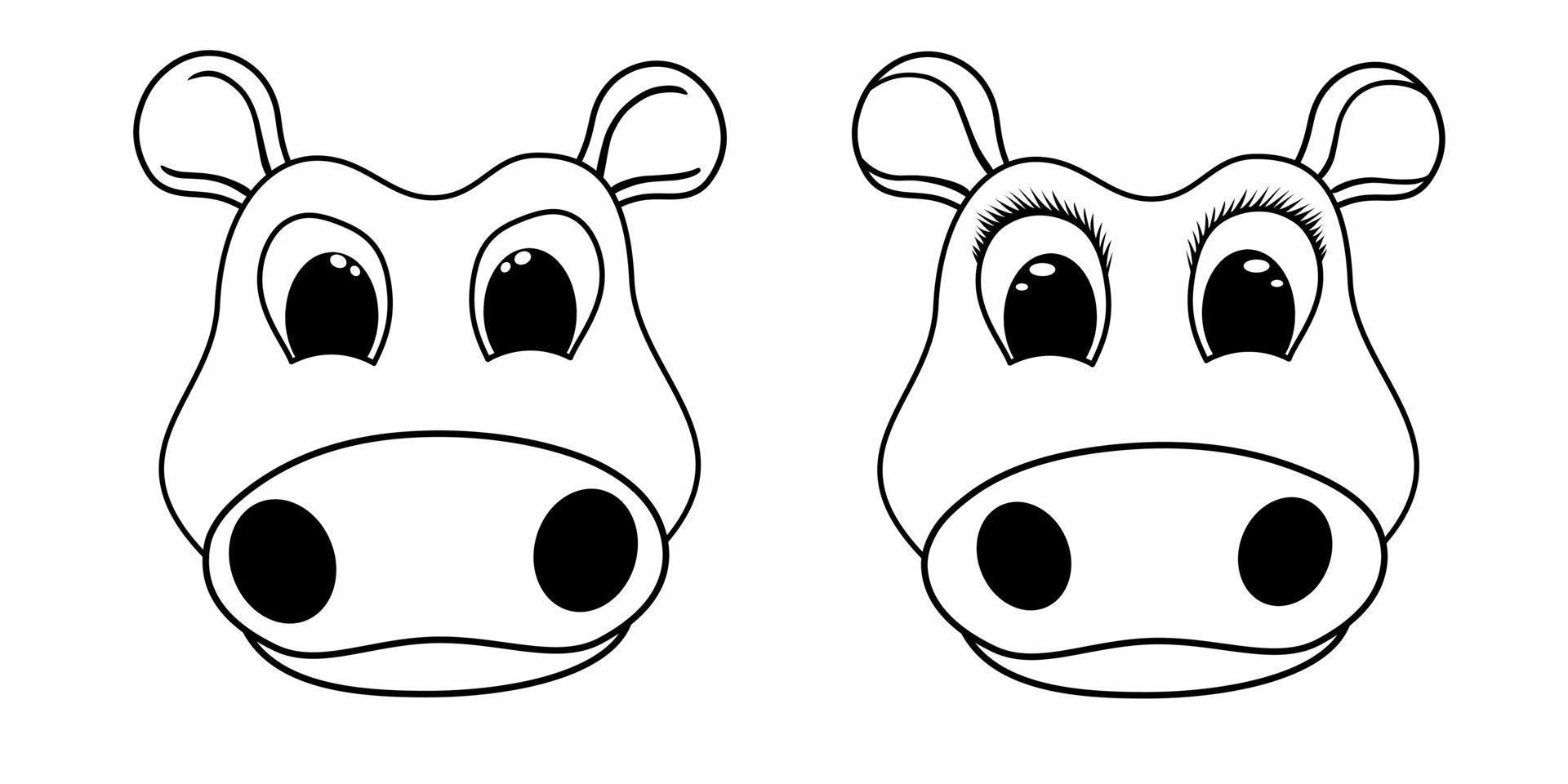 reeks meisje en jongen gezicht grappig tekenfilm nijlpaard zwart lijn. schets logo. vector schets illustratie van nijlpaard.
