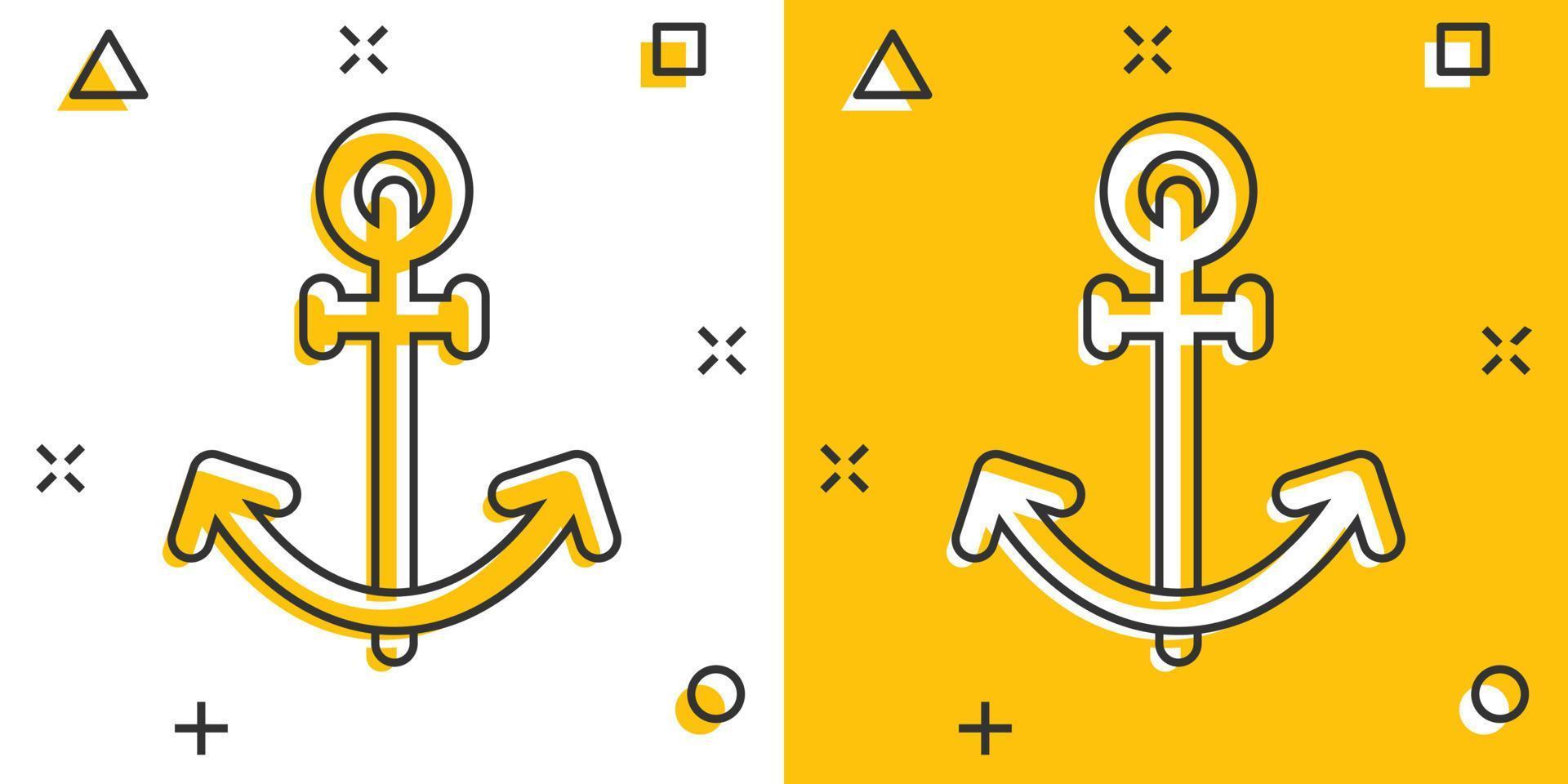 boot anker icoon in grappig stijl. vaartuig haak tekenfilm vector illustratie Aan wit geïsoleerd achtergrond. schip uitrusting plons effect bedrijf concept.