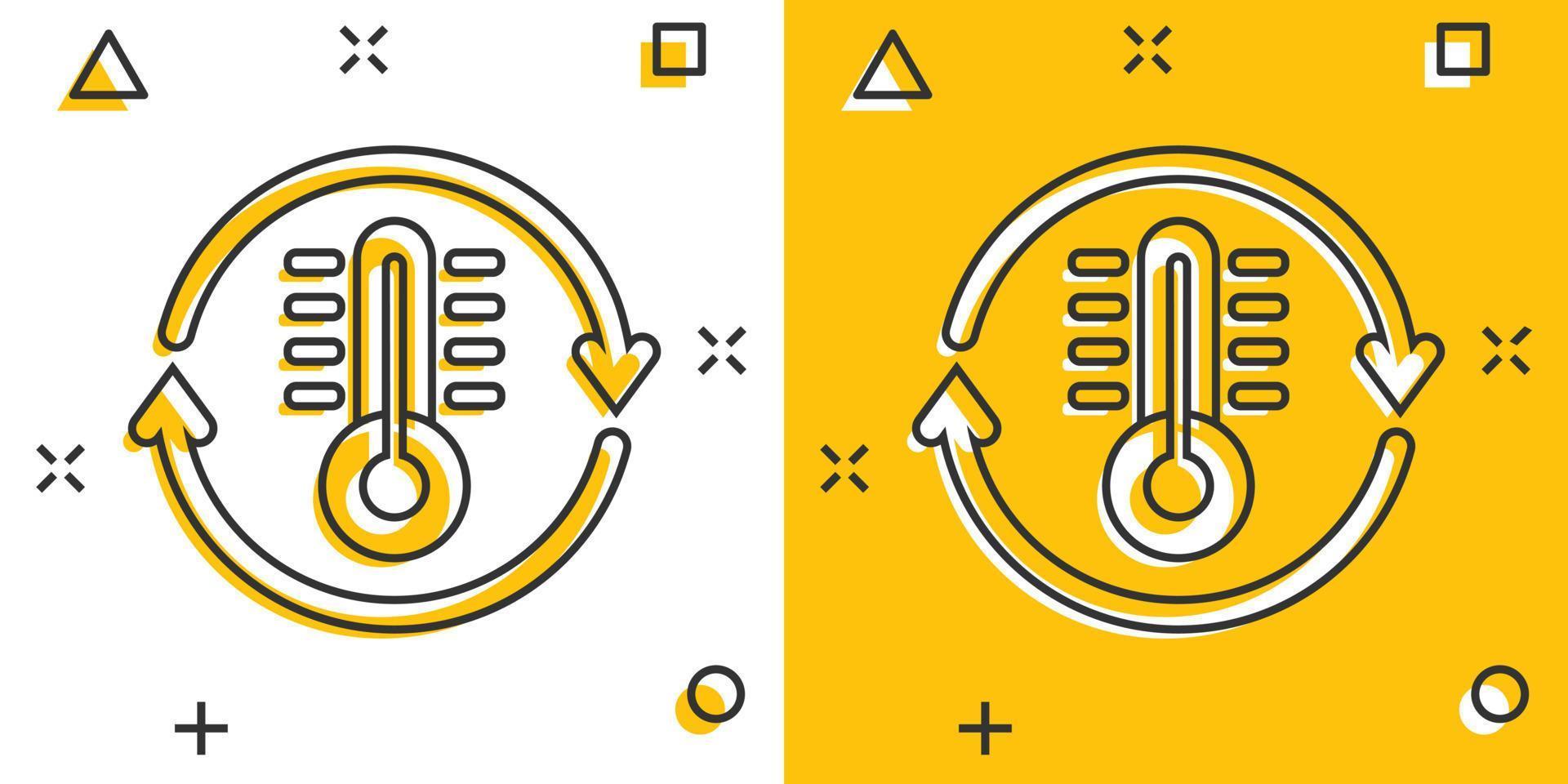 thermometer klimaat controle icoon in grappig stijl. meteorologie balans tekenfilm vector illustratie Aan wit geïsoleerd achtergrond. heet, verkoudheid temperatuur plons effect bedrijf concept.