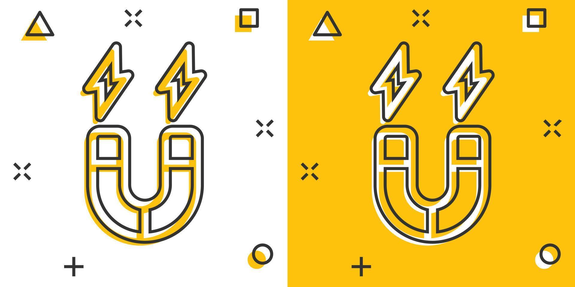 magneet icoon in grappig stijl. aantrekken tekenfilm vector illustratie Aan wit geïsoleerd achtergrond. elektromagnetisch plons effect bedrijf concept.