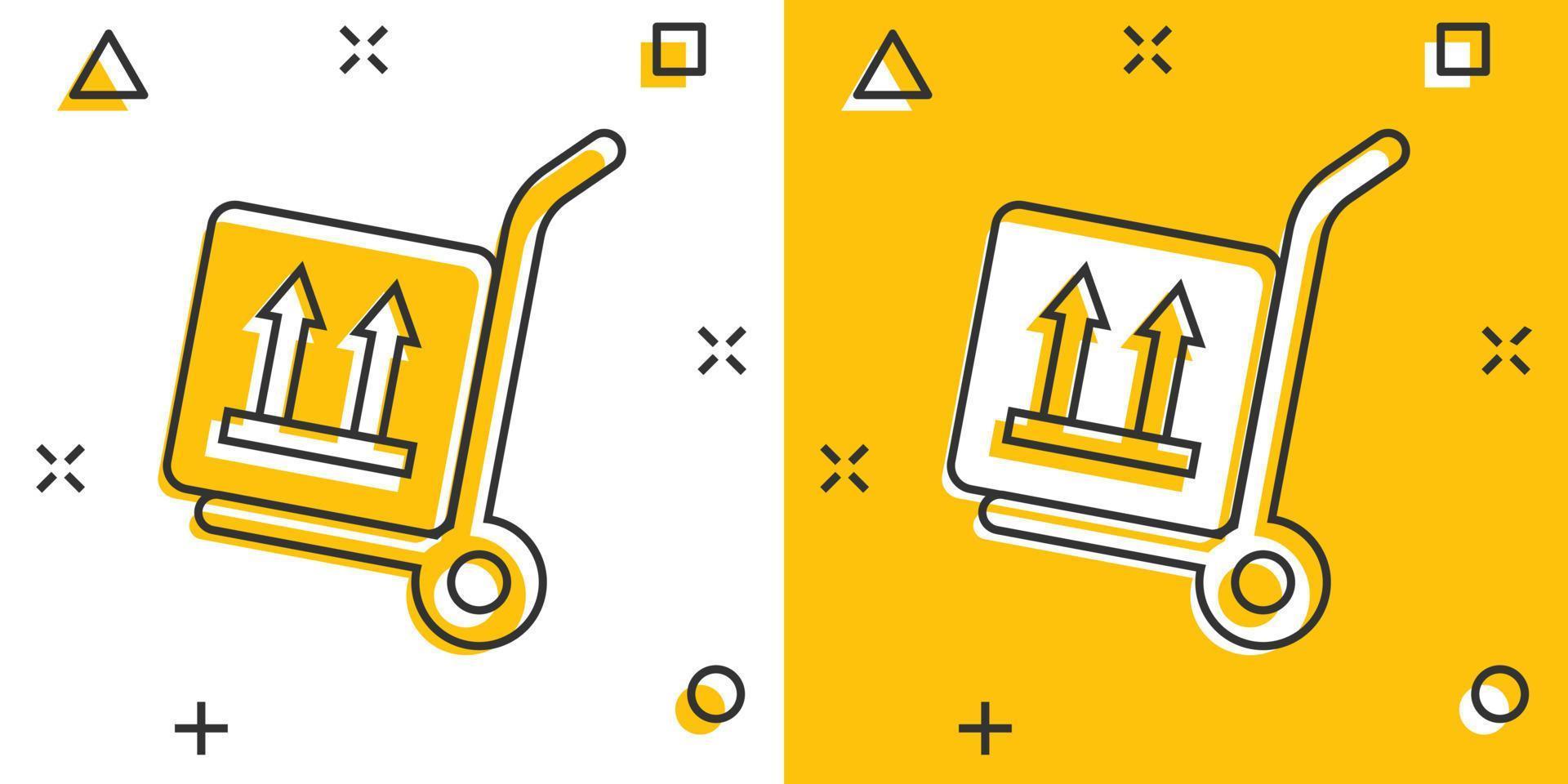 lading trolley icoon in grappig stijl. levering doos tekenfilm vector illustratie Aan wit geïsoleerd achtergrond. doos Verzending plons effect bedrijf concept.