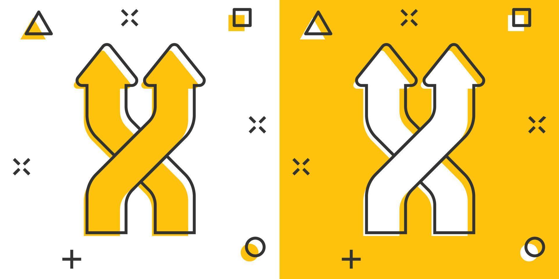 kruispunt icoon in grappig stijl. weg richting navigatie tekenfilm vector illustratie Aan wit geïsoleerd achtergrond. bevind zich pin positie plons effect bedrijf concept.