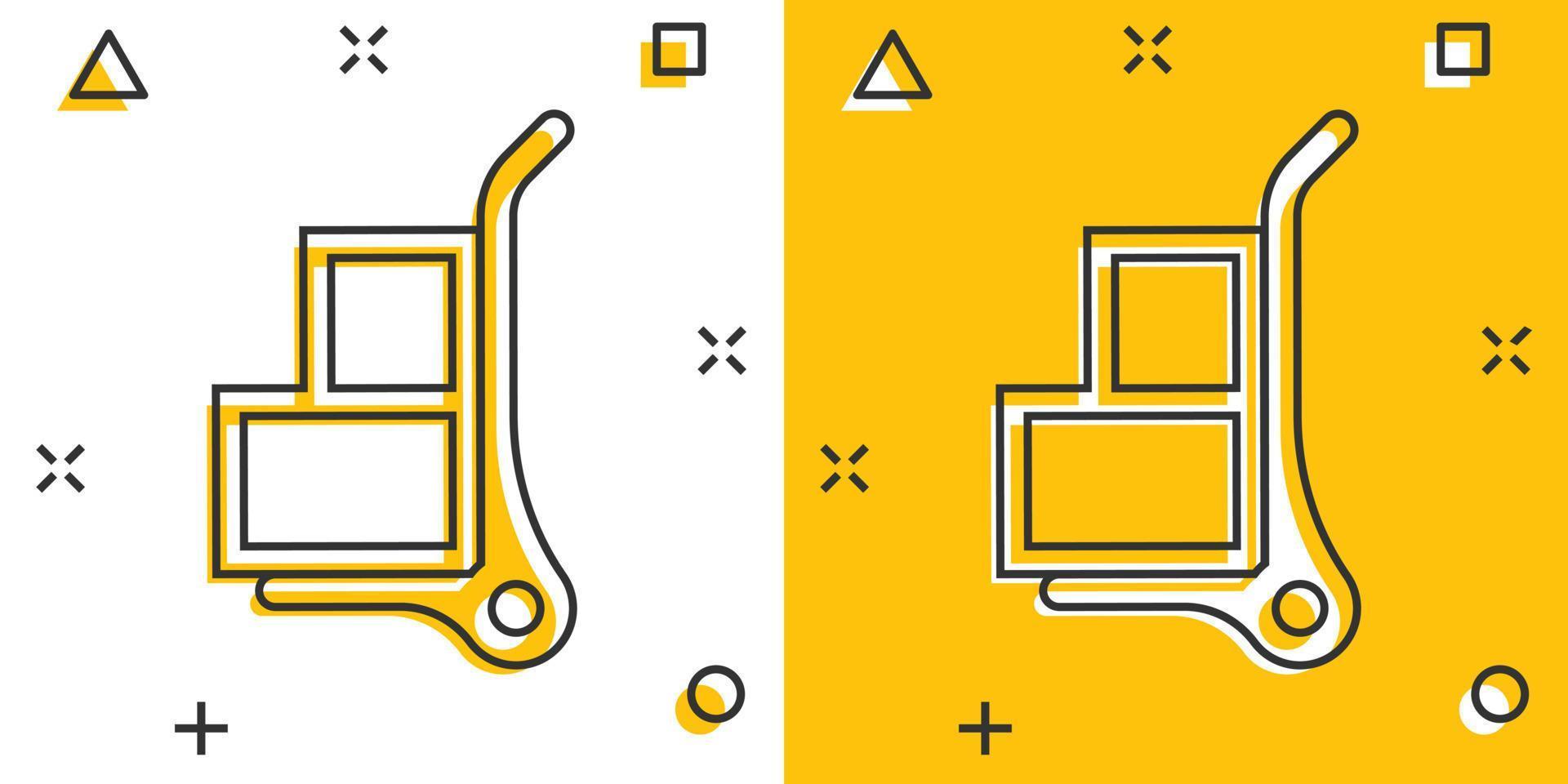 lading trolley icoon in grappig stijl. levering doos tekenfilm vector illustratie Aan wit geïsoleerd achtergrond. doos Verzending plons effect bedrijf concept.