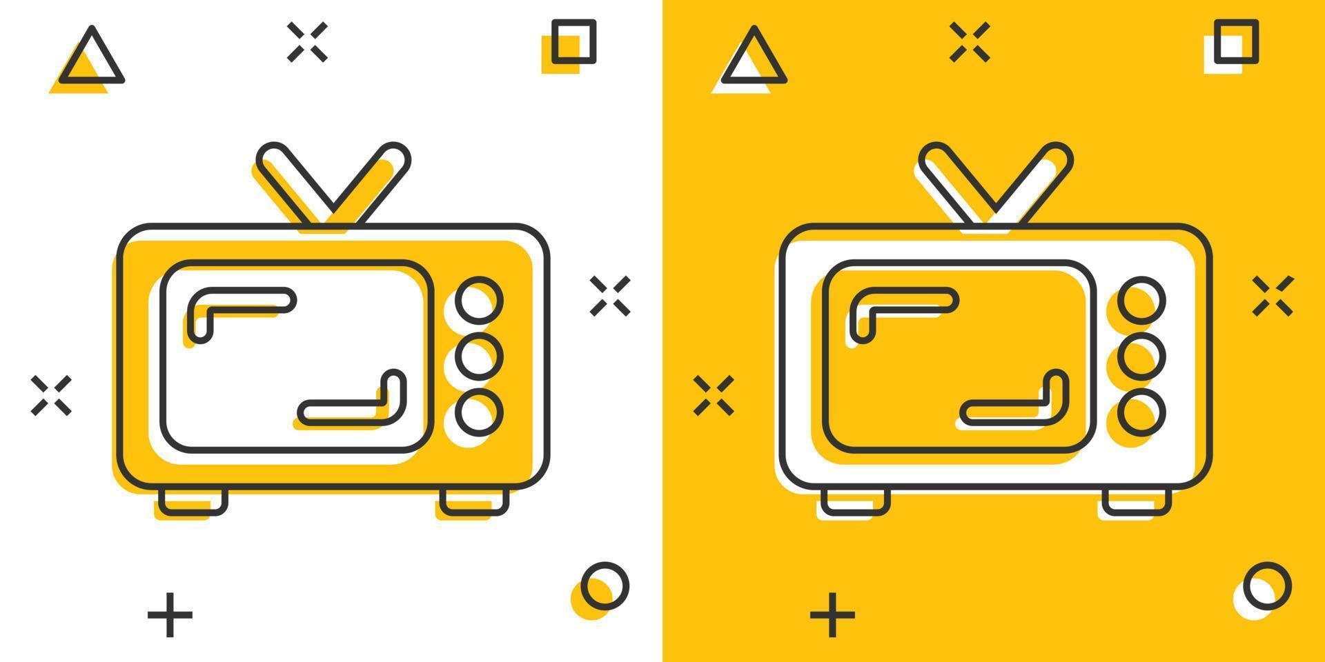 retro TV scherm vector icoon in grappig stijl. oud televisie tekenfilm illustratie Aan wit geïsoleerd achtergrond. TV Scherm plons effect bedrijf concept.