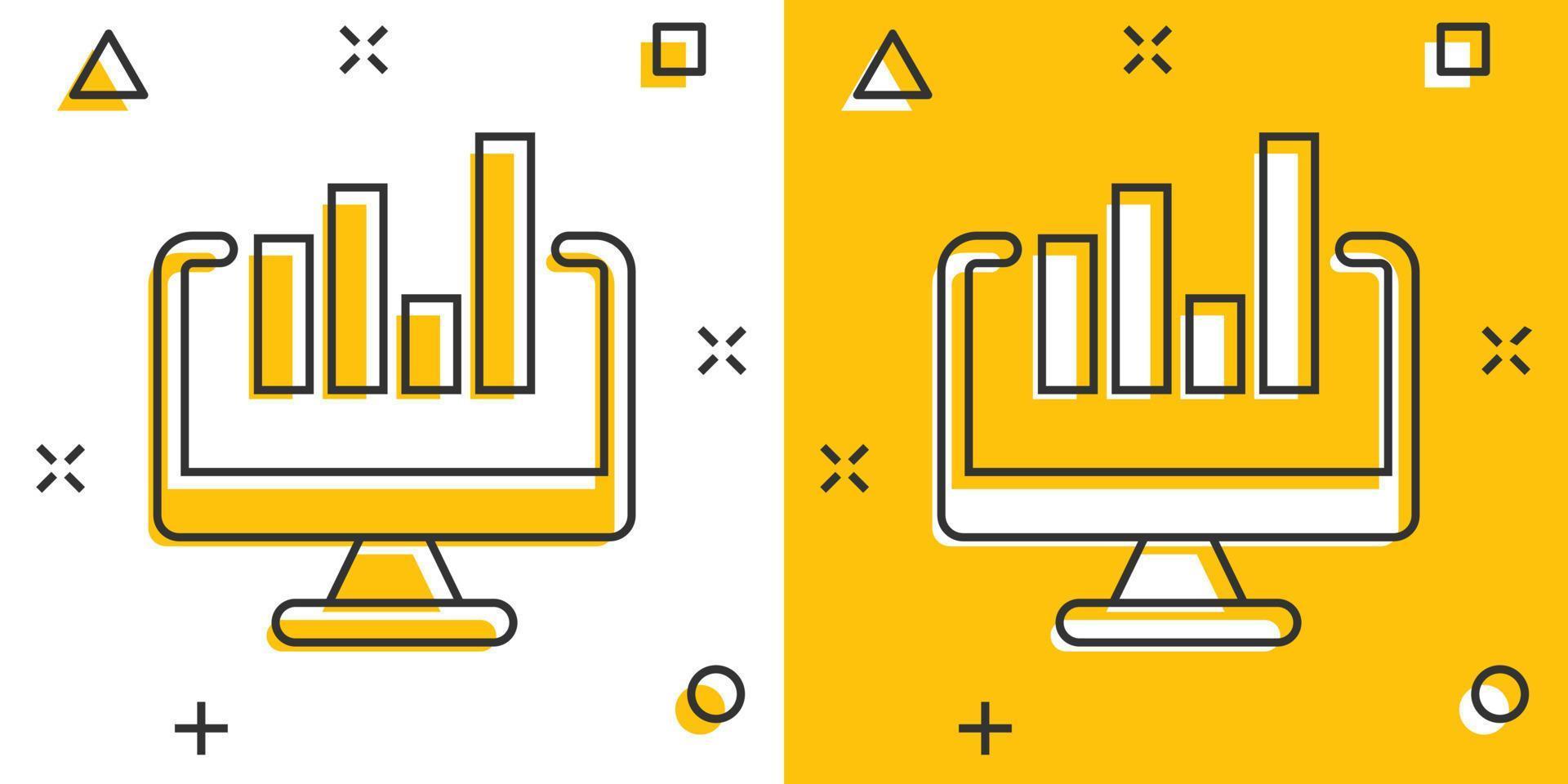 website analytics icoon in grappig stijl. seo gegevens tekenfilm vector illustratie Aan wit geïsoleerd achtergrond. computer diagram plons effect bedrijf concept.