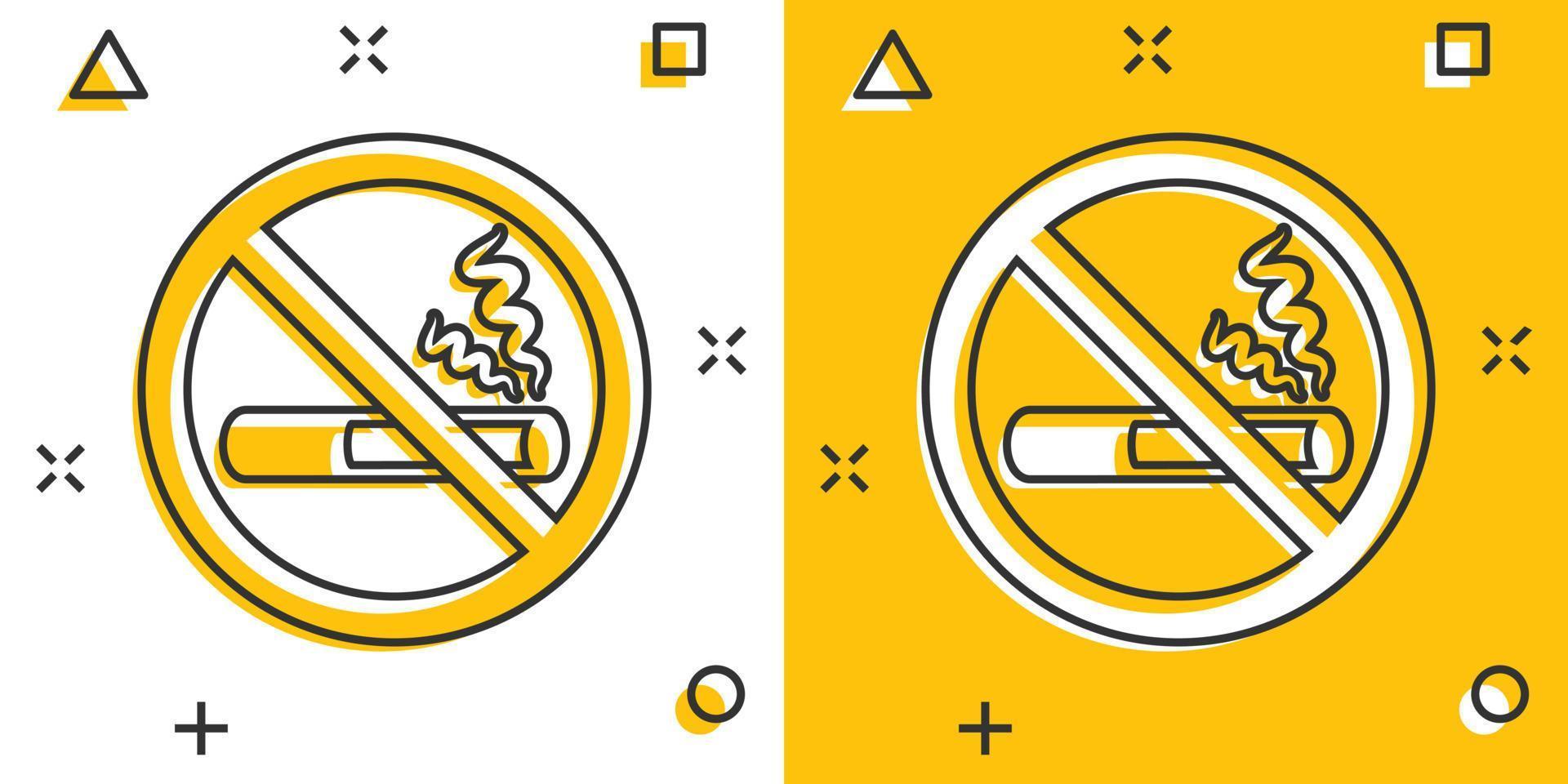 Nee roken teken icoon in grappig stijl. sigaret tekenfilm vector illustratie Aan wit geïsoleerd achtergrond. nicotine plons effect bedrijf concept.