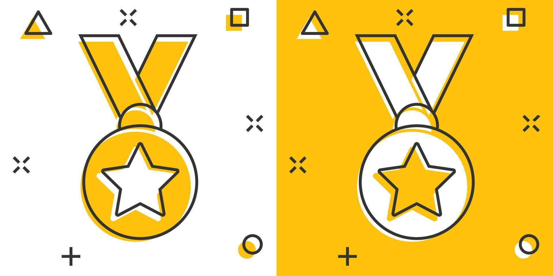 medaille icoon in grappig stijl. prijs tekenfilm teken vector illustratie Aan wit geïsoleerd achtergrond. trofee prijs plons effect bedrijf concept.