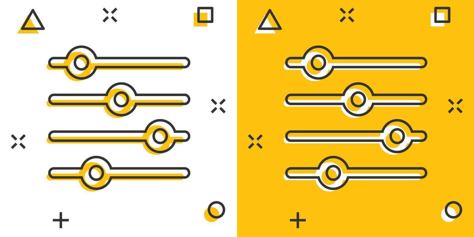 controle volume icoon in grappig stijl. audio aanpassen tekenfilm teken vector illustratie Aan wit geïsoleerd achtergrond. filter plons effect bedrijf concept.