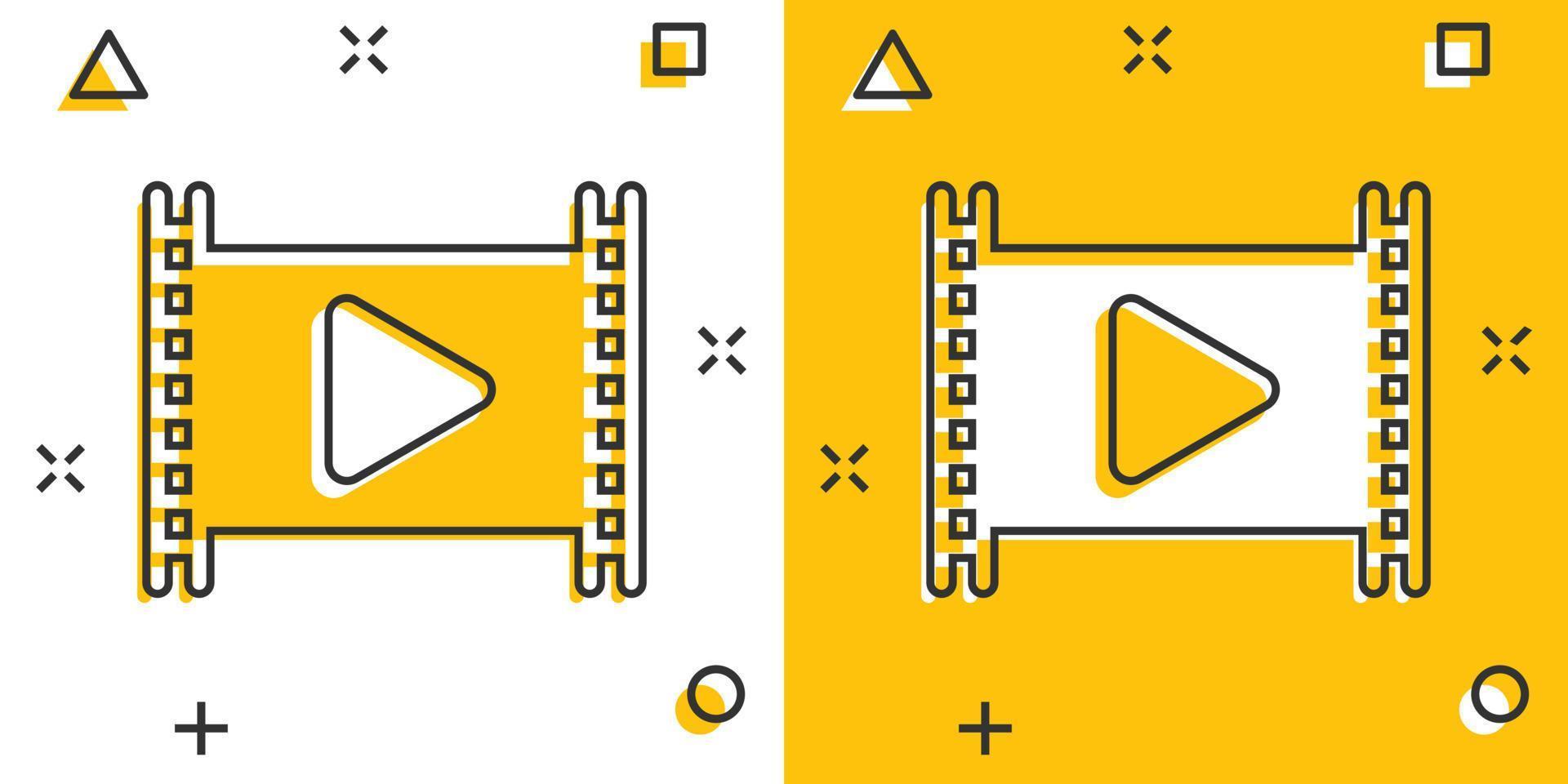 film icoon in grappig stijl. film tekenfilm vector illustratie Aan wit geïsoleerd achtergrond. Speel video plons effect bedrijf concept.