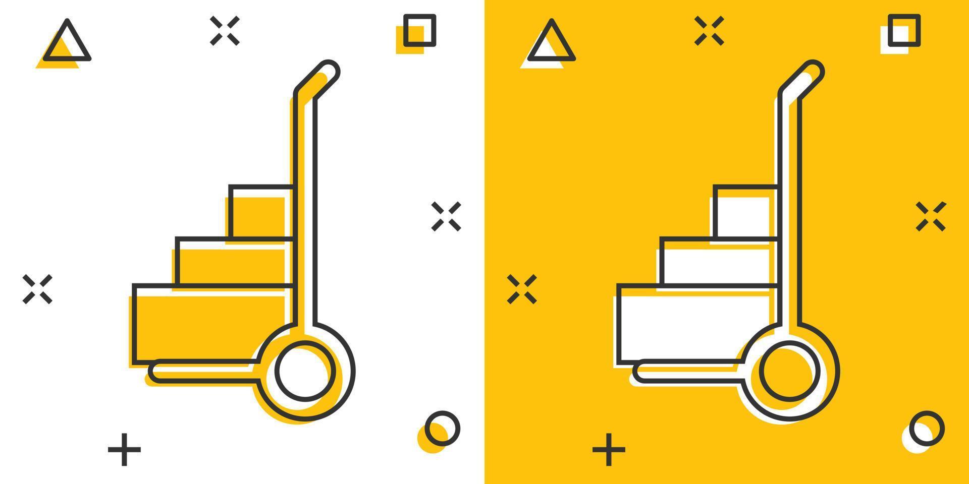 lading trolley icoon in grappig stijl. levering doos tekenfilm vector illustratie Aan wit geïsoleerd achtergrond. doos Verzending plons effect bedrijf concept.