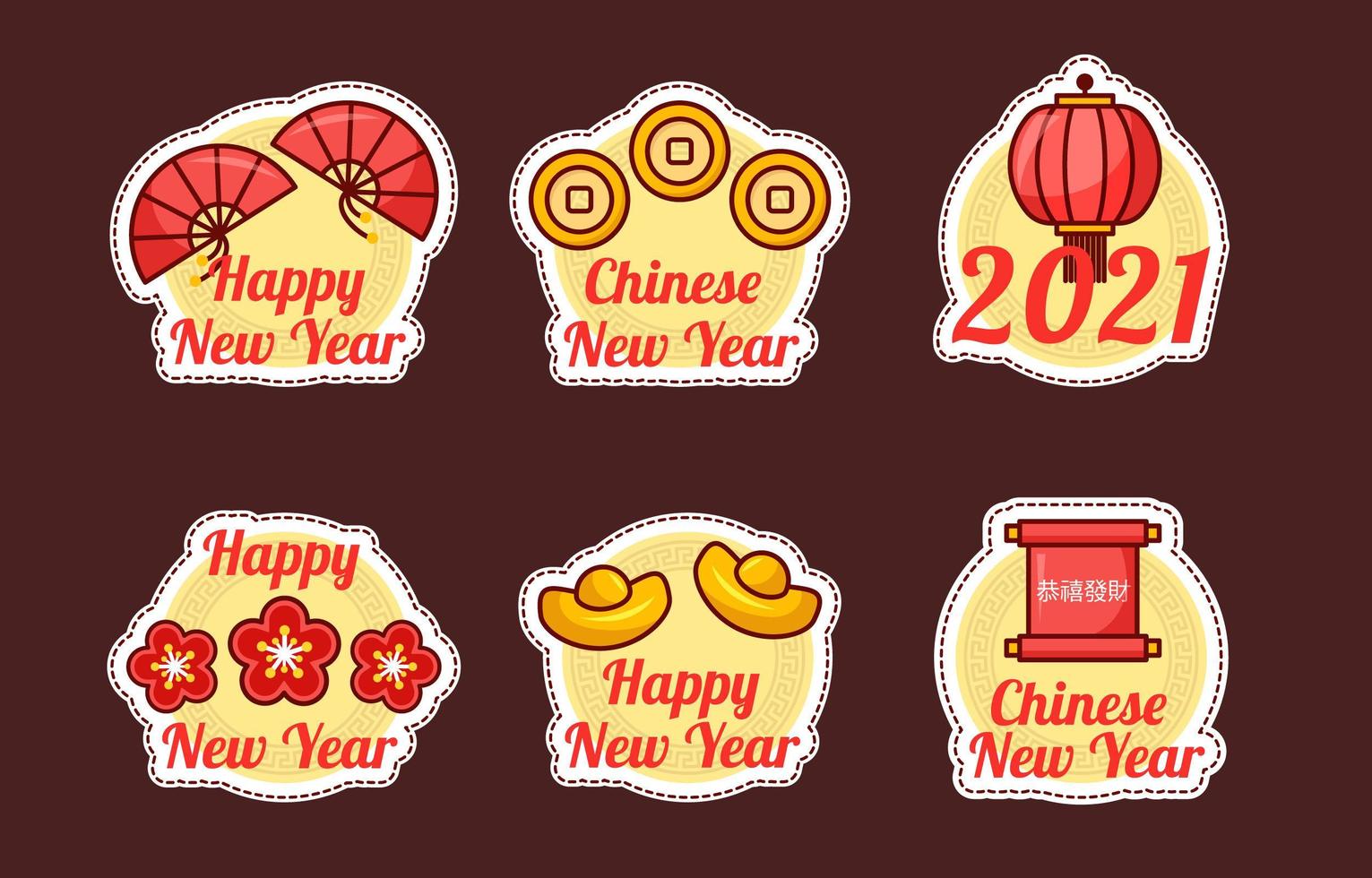 schattig chinees nieuwjaar feest sticker collectie vector