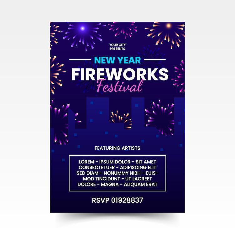 Nieuwjaar vuurwerk festival poster vector