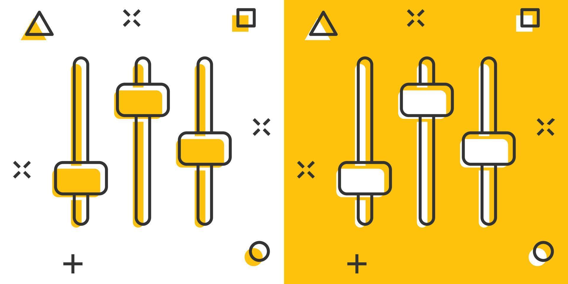 controle volume icoon in grappig stijl. audio aanpassen tekenfilm teken vector illustratie Aan wit geïsoleerd achtergrond. filter plons effect bedrijf concept.