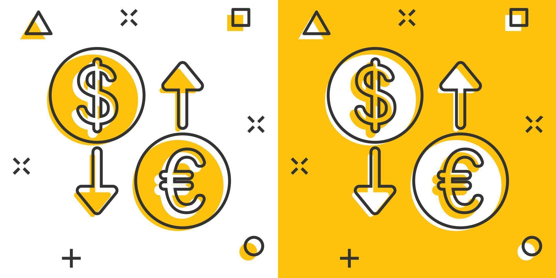 valuta uitwisseling icoon in grappig stijl. dollar euro overdracht tekenfilm vector illustratie Aan wit geïsoleerd achtergrond. financieel werkwijze plons effect bedrijf concept.