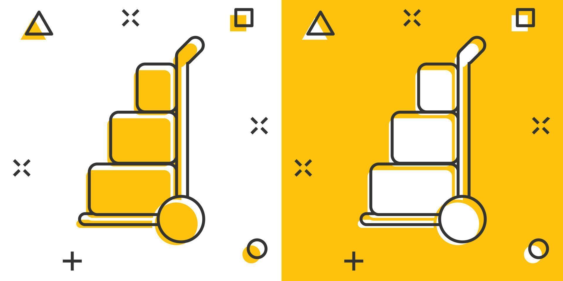 lading trolley icoon in grappig stijl. levering doos tekenfilm vector illustratie Aan wit geïsoleerd achtergrond. doos Verzending plons effect bedrijf concept.